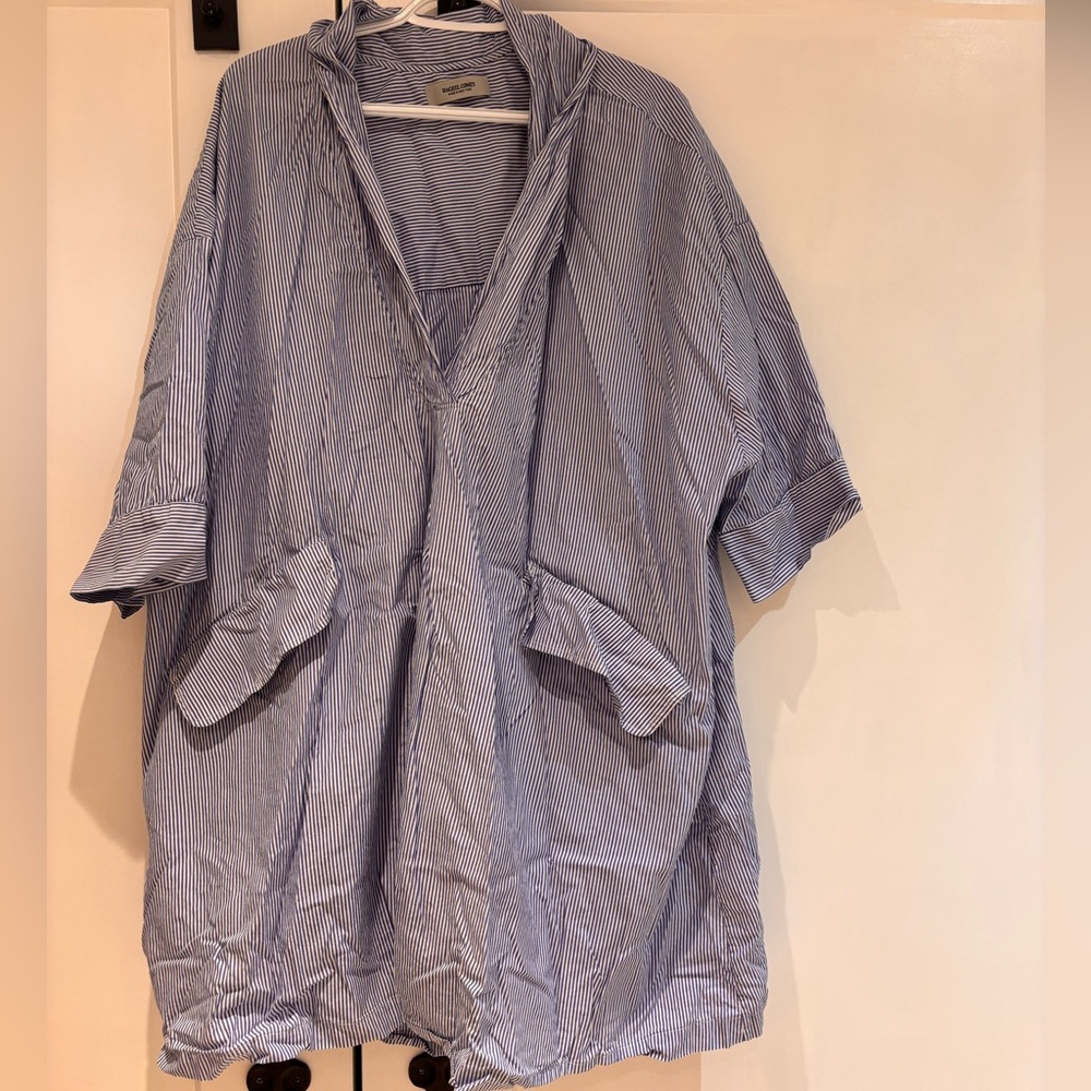 Striped Blue Dress. A-line. Oversized